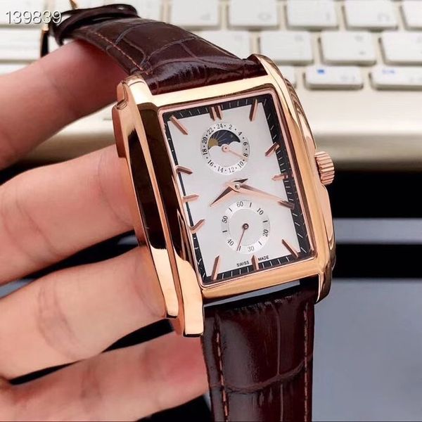 

selling noble gentleman tide men's watch four-needle moon phase automatic mechanical crystal glass material 316 steel belt watch, Slivery;brown