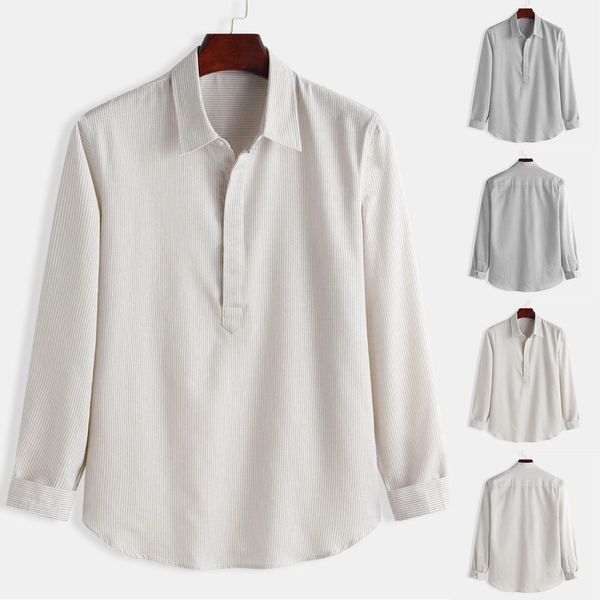 

men's linen shirt summer men's baggy stripe cotton linen long sleeve button plus size shirts slim shirts hawaiian, White;black