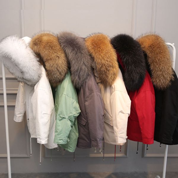 

large real raccoon fur 2018 new winter jacket women hooded coat female duck down jacket long down parka thick warm winter coats, Black