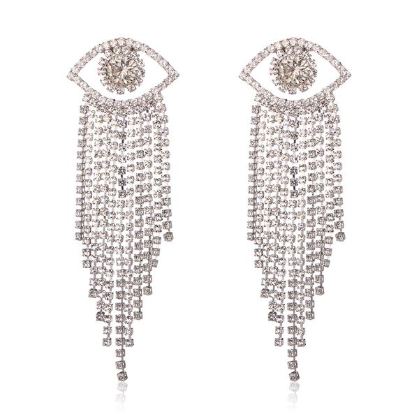 

vintage zircon eye tassel drop earrings long chain dangle drop earrings for women pendientes brincos 2019 new, Silver
