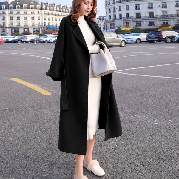 

nice winter women wool coat oversize long coat outwear women work vintage winter office long sleeve button woolen jacket, Black