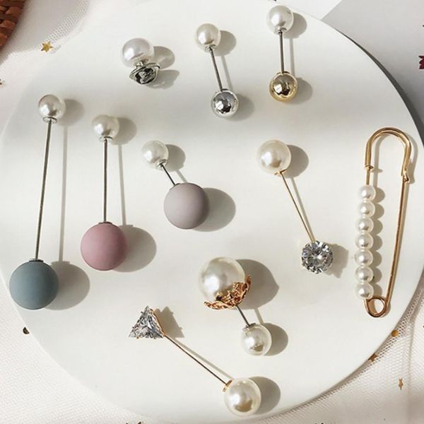 

fashion women brooch pin faux pearl rhinestone women brooch pin set collar clip shirt sweater ornament clothes decor wedding gif, Gray