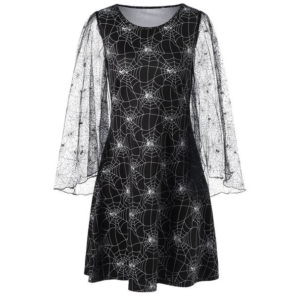 

stylish bar new 2019 women yarn long sleeve spider queen dress ladies casual o-neck loose dresses party cobweb dress women h0125, Black;gray