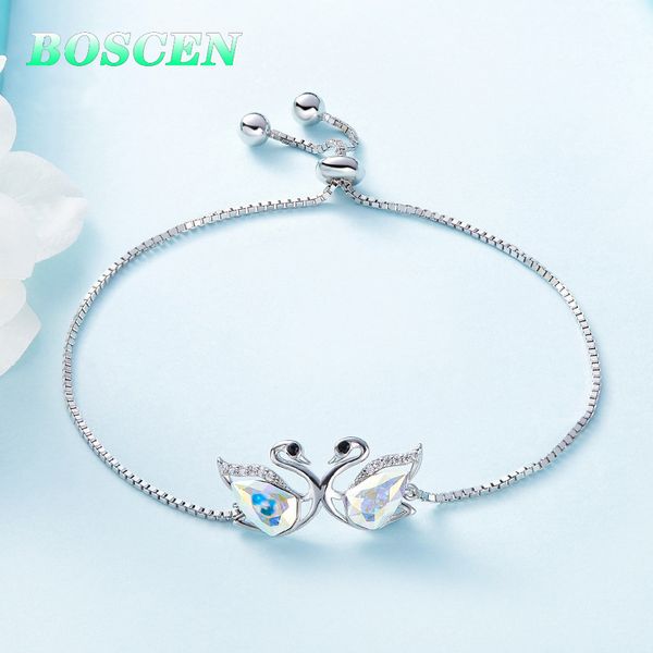 

boscen 925 sterling silver bracelet for women girl birthday gift embellished with crystals from swarovski swan 2019 korean, Black