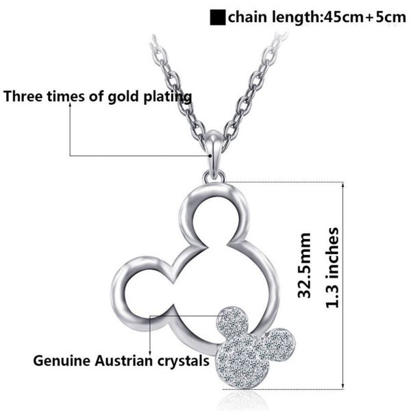 

cartoon mouse girls necklaces women long chain chokers child jewelry pendant necklace party christmas gift, Silver