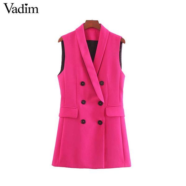 

vadim women elegant long vest double breast waist coat sleeveless pockets decorate office wear outwear ma029, Black;brown