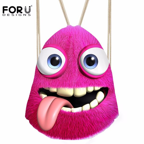 

forudesigns women's drawstring bag females 3d monster printing daypack children cute satchel for kids mini backpack mochilas