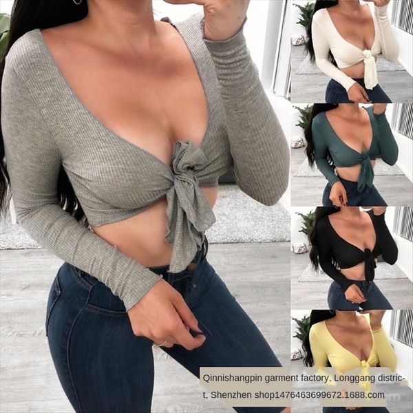 

2020 women's solid color v-neck long sleeve women 2020 women's solid t-shirt color v-neck long sleeve t-shirt women, White