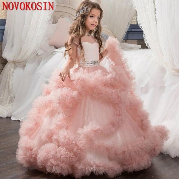 

2020 real sample ruffle tulle ball gown tiered flower girl dresses beading princess short sleeves birthday party dress, Red;yellow
