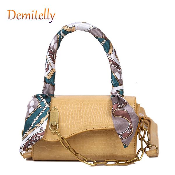 

new fashion scarf single shoulder handbag crocodile pattern women's crossbody bag metal chain decoration ladies bag wallet