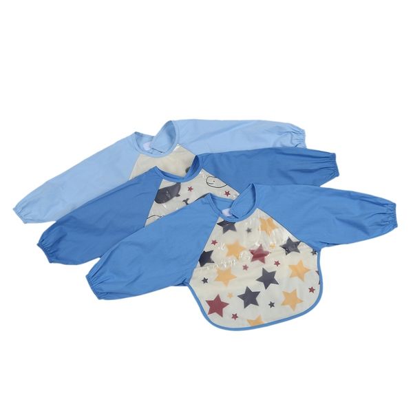 

3 long sleeve bib set baby waterproof bib and pocket toddler bib and sleeve apron - 3pcs 6-24 months other housekeeping organization