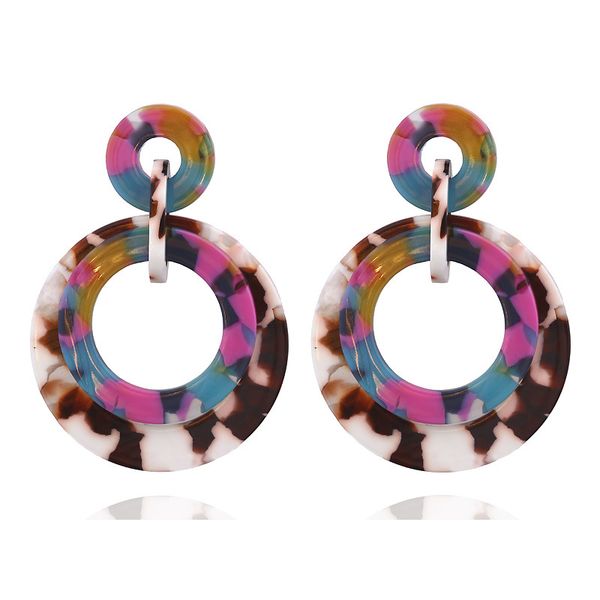 

multicolor acrylic big round drop earrings for women girls trendy granite patter geometry statement dangle earrings jewelry wholesale, Silver