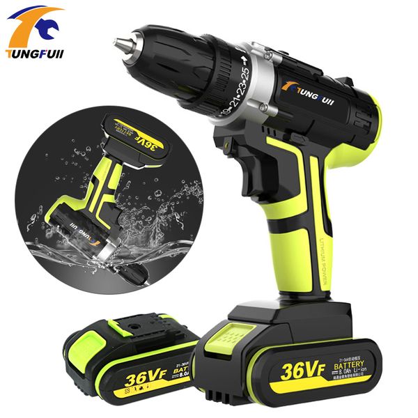 

36vf 8000mah lithium battery cordless electric drill screwdriver led 25-speed torque double speed waterproof power tools