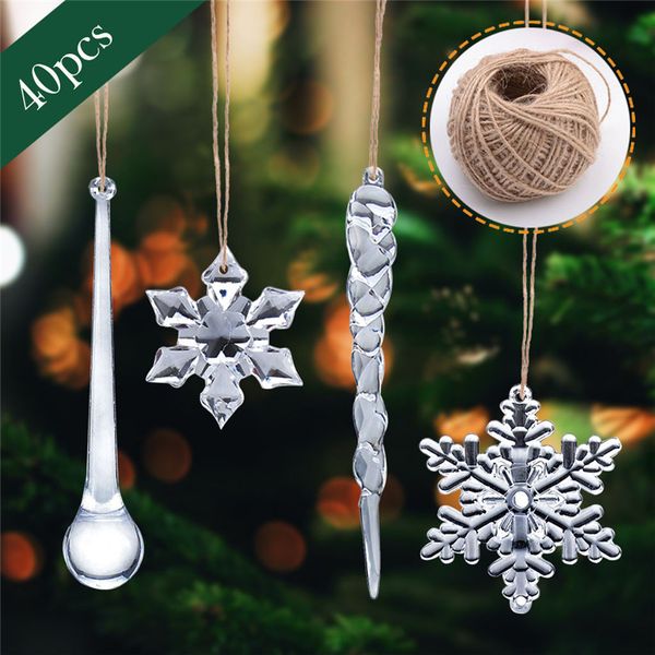 

40pcs/set christmas snowflake icicle ornament crystal christmas tree transparent ornaments decoration for home #3n21