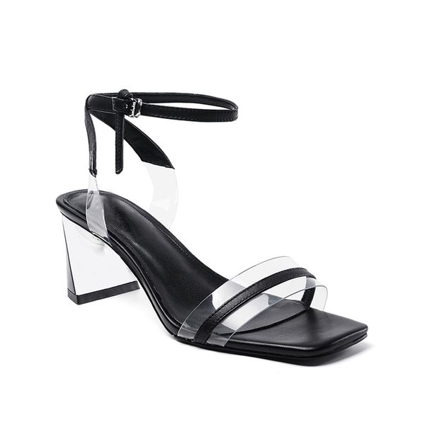 

cowhide film leather sandals wholesale platform heels femme summer, Black