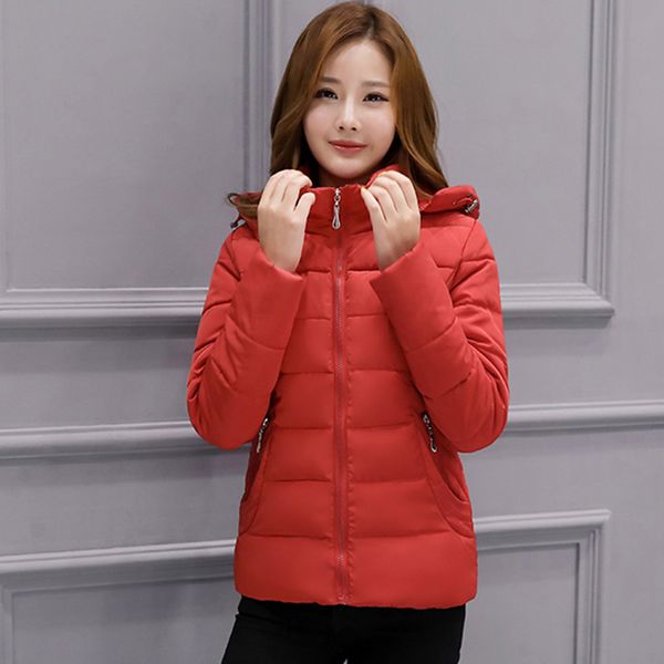

2019 casual winter jacket women hooded solid color padded female coat outwear short womens basic jacket casaco feminino inverno, Black;brown