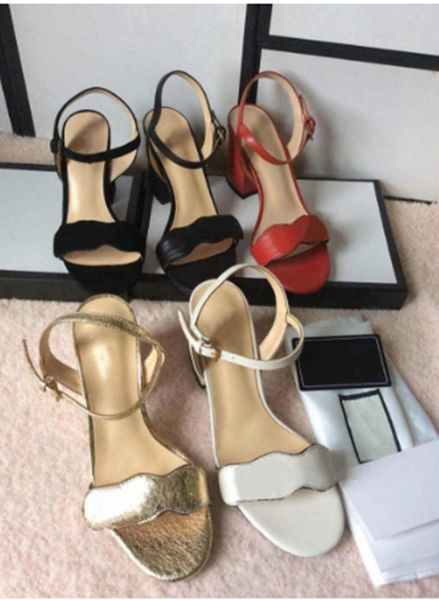 

women designer sandal luxury high heels leather dress wedding shoes shoes double letters heel sandals ladies shoes mid-heel, Black
