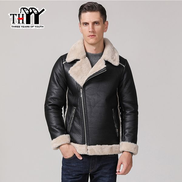 

thyy men jackets coats 2018/19 winter men's fur body pu coats fake composite lamb fur thermal coat motorcycle leather jacket d11, Black;brown