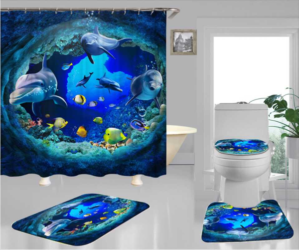 

shower curtains 4pcs/set curtain waterproof polyester fabric bath animal printed cartoon 3d bathroom accessories