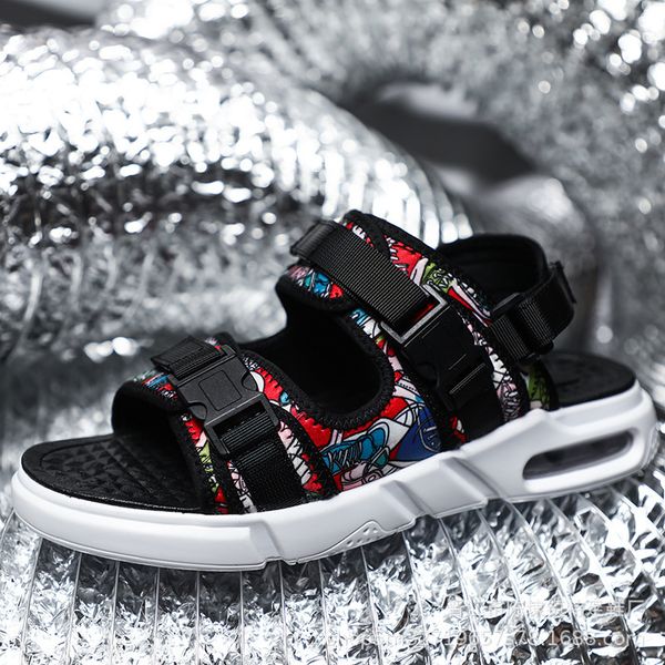 

roman sandals 2019 summer sandals men's net red fashion fashion men's slippers air cushion sand mens yeeloca, Black