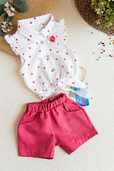 

heart girl summer shorts set, White