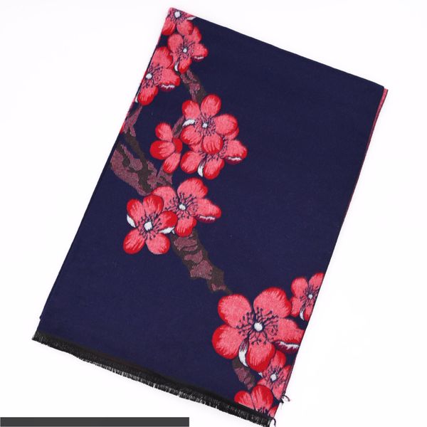 

2019 new winter bloom thick warm cashmere double-sided dual-purpose plum flower cashmere scarf women, Blue;gray