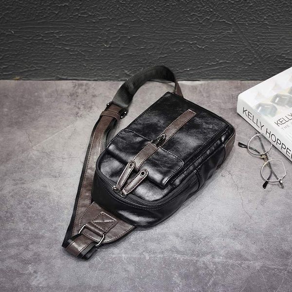

men versatile contrast color chest pack shoulder bag going to work casual travel daily life portable portable small lether bag c