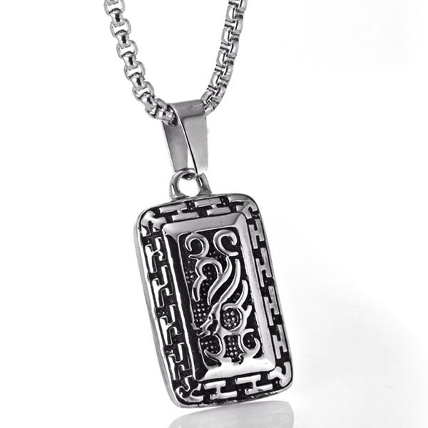 

europe and america titanium steel long tags pendant retro crow men and women stainless steel pendant foreign trade necklace acce, Silver