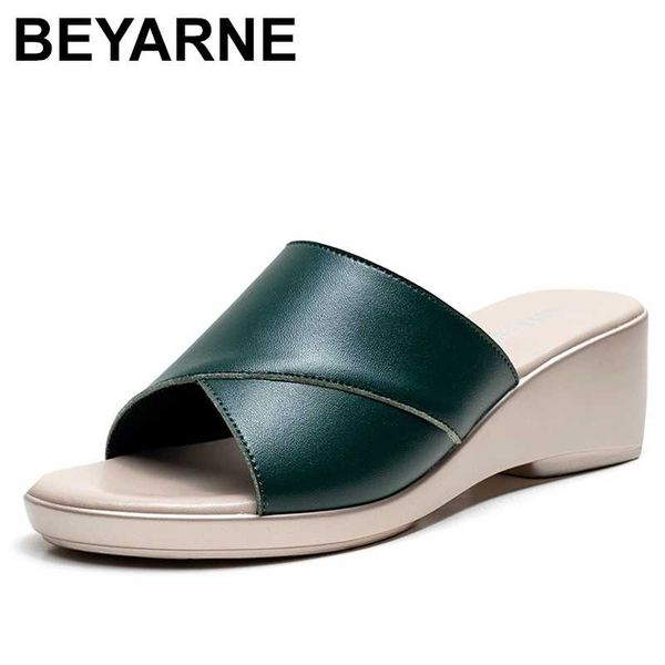 

beyarne ladies wedge sandals flip flops 2020 fashion high heel slippers women summer shoes genuine leather platform sandals, Black