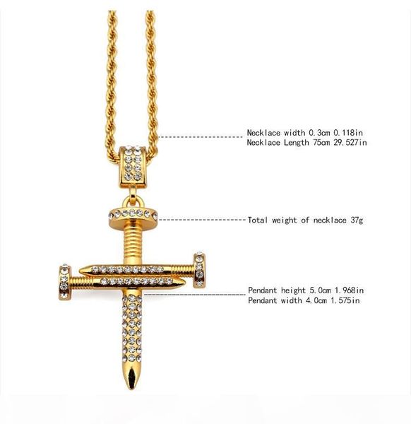

men's gold plated cz iced out nail cross pendant bling necklace hip hop swag jewelry, Silver