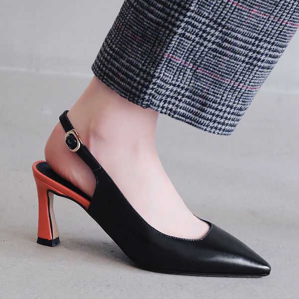 

wetkiss wholesale oem/odm genuine leather pumps high heel shoes office lady footwear slingback pumps shoes women high heel shoes, Black