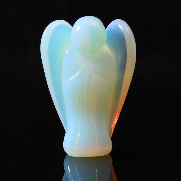 

kiwarm cute angel shape opalite crystal stone healing reiki energy gemstone pendant figurine gift for home decoration craft gift c19021601, Black
