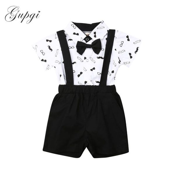 

0-24m newborn infant baby boys clothes set little gentleman boy suit bow romper shirts bib shorts outfits, White
