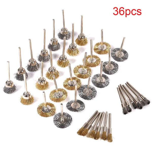 

36pcs brass brush steel wire wheels brushes drill rotary tools polishing dremel metal rust removal set