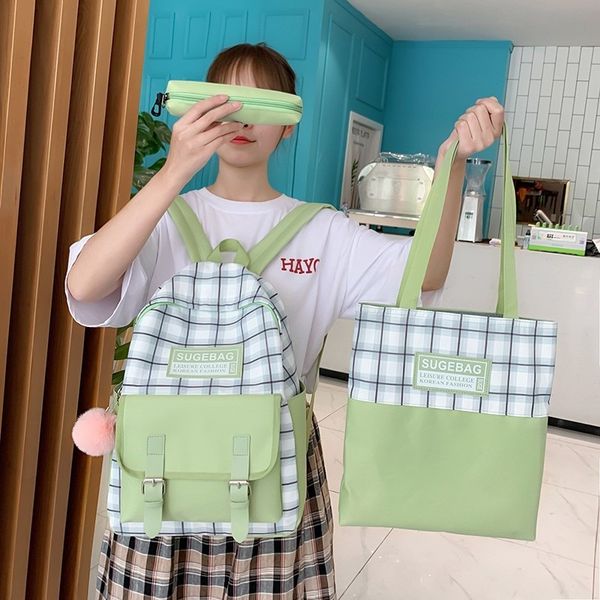

fashionable new women's backpack nylon lattice children's backpack three-piece casual large-capacity school bag mini