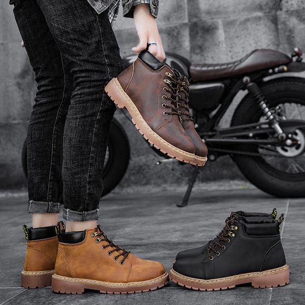 

vintage classic ankle boots warm men snow boots yellow black brown shoes arrival lace up winter non-slip