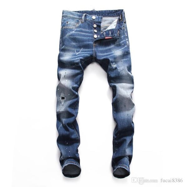 

d2019 fashion new style brand men's denim jean embroidery tiger pants holes jeans zipper men stretch hole jeans #8640, Blue