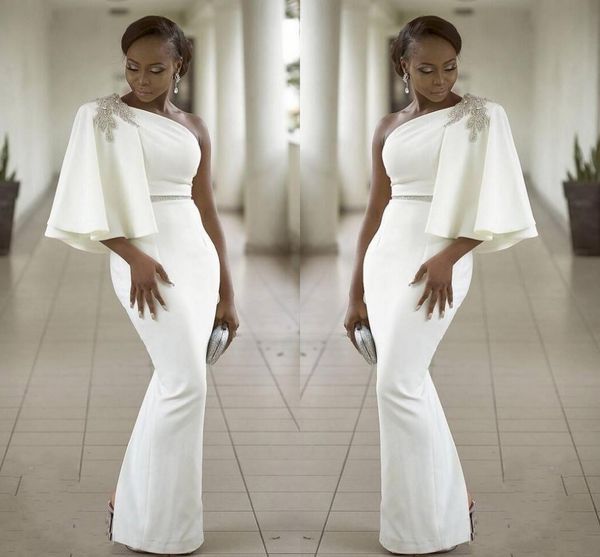 

evening dresses wear white one shoulder half sleeves mermaid formal beading african dubai women 2019 long sheath prom robe de soiree gown, Black;red