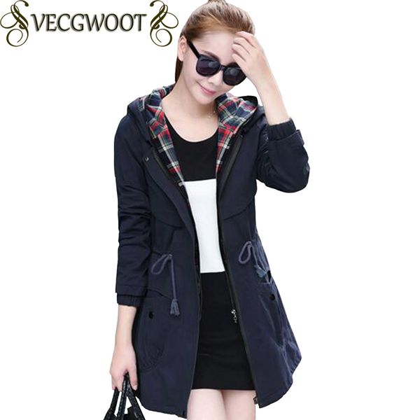 

2019 autumn and spring new slim long sleeves windbreaker large size hooded coat women fashion medium long windbreaker women x537, Tan;black