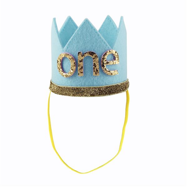 

iefiel infant baby boys girls kids children party birthday hats one first cap princess crown hair band birthday party headwear, Yellow