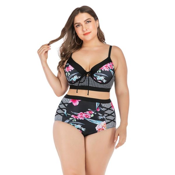 

plus size swimwear women two piece swimsuit 2019 push up bikini set padded bathing suit flower print biquini maillot de bain 4xl