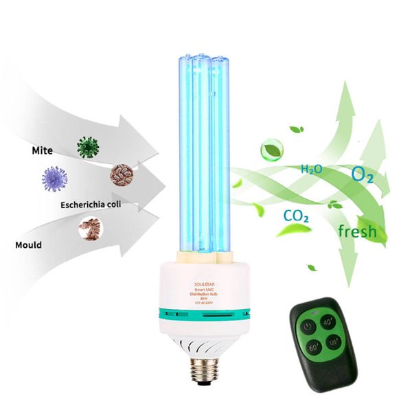 

uvc germicidal lamp light bulb sanitizer with ozone, smart remote control 40/60/120 minutes timer, uvc bulb lamp e27 110v/220v