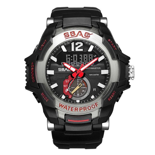 

electronic watch alarm clock dual display waterproof metal frame silicone men's watches, Slivery;brown