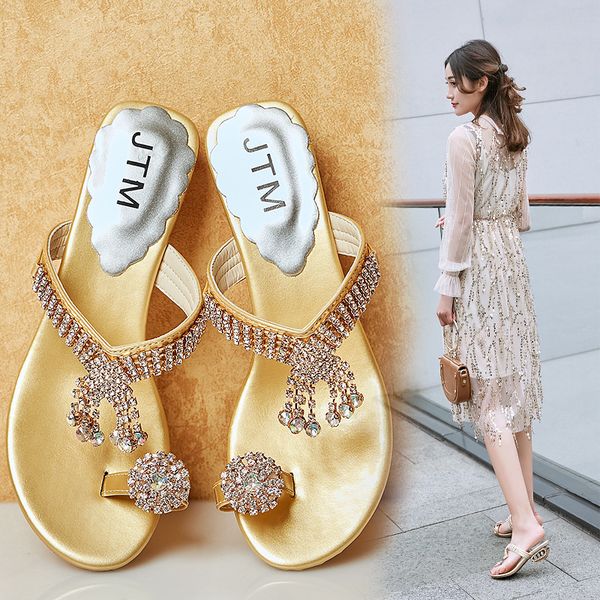 

2019 summer new word drag girl water drill fashion trend slippers, Black