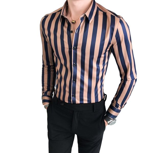 

men's dress shirts men fashion striped long sleeve turndown collar button blouse shirt male slims fit chemise homme haraju, White;black