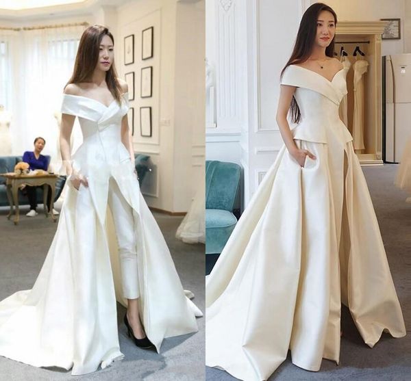 

women jumpsuit prom dresses with train long off the shoulder evening dress elegant front split party dress vestidos festa, Black