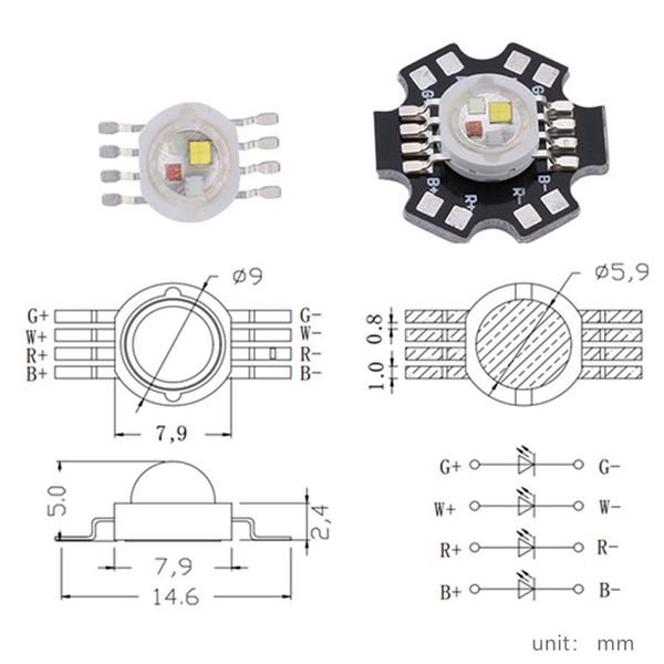 Freeshipping 50 teile/los 12 W RGBW high power led Chip 8 Pins für Bühnenbeleuchtung