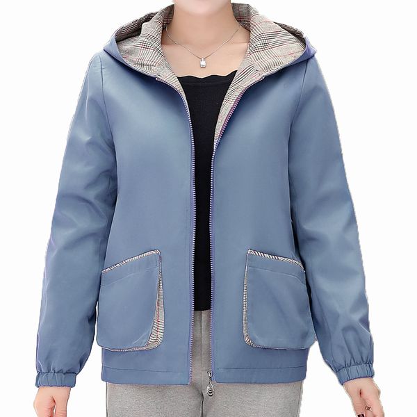 

autumn women casual hooded jackets blue purple small checked pattern hood coats female leisure outerwear short basic jacket 2019, Black;brown