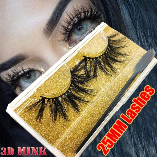

1 pairs 3d mink hair false eyelashes 25mm dramatic long wispies fluffy lash handmade multilayers lash extension tool with brush