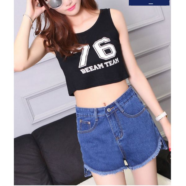 

women's jeans 2019 new summer fashion denim shorts women's pants side irregular lace slim slim temperament wild clothing, Blue